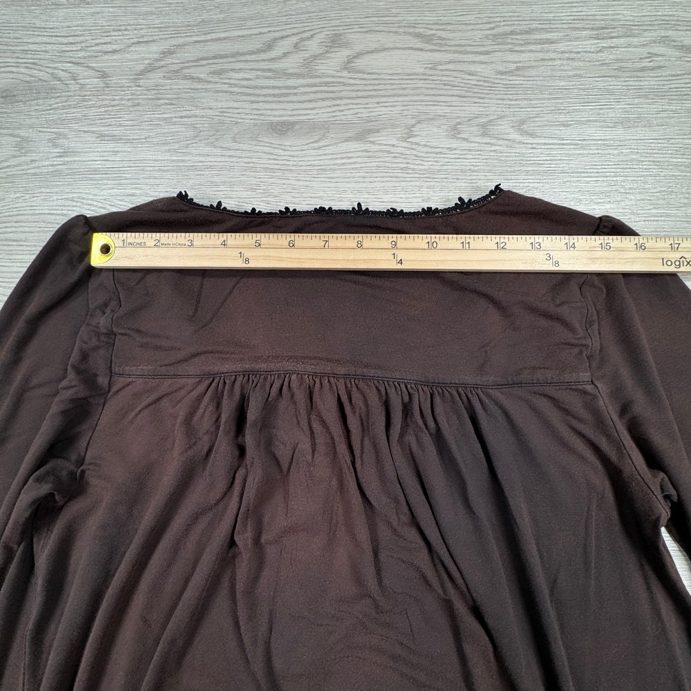 Eileen West Women's Nightgown Henley Ruffle Lace Trim Brown Small Modal Spandex - Picture 5 of 7